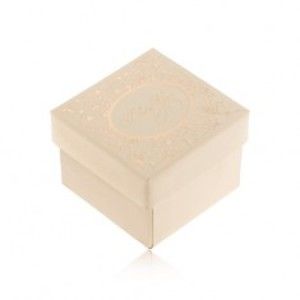 Šperky eshop - Darčeková krabička v béžovom odtieni, ornamenty a nápis zlatej farby Y41.05