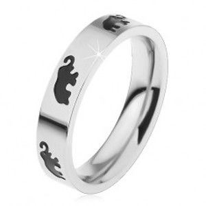 Šperky eshop - Detský oceľový prsteň striebornej farby, čierne glazúrované sloníky, vysoký lesk H3.7 - Veľkosť: 45 mm