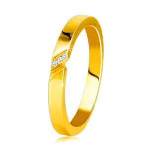 Diamantová obrúčka v 14K žltom zlate - prsteň s jemným zárezom, číre brilianty - Veľkosť: 49 mm