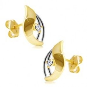 Šperky eshop - Diamantové náušnice v 14K zlate - žiarivý číry briliant v dvojfarebnej kvapke BT504.22