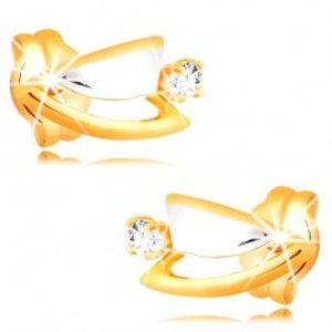 Šperky eshop - Diamantové náušnice zo 14K zlata - dvojfarebné trojuholníčky, číry briliant BT501.08