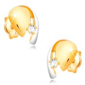 Šperky eshop - Diamantové zlaté 14K náušnice, dvojfarebná kvapka so žiarivým briliantom BT501.33