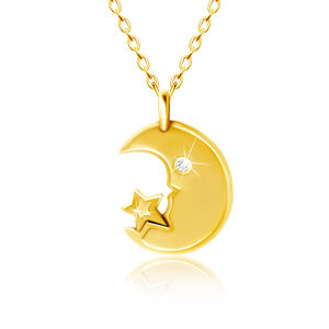 Diamantový náhrdelník v žltom 14K zlate - mesiačik s briliantovým očkom, hviezdička