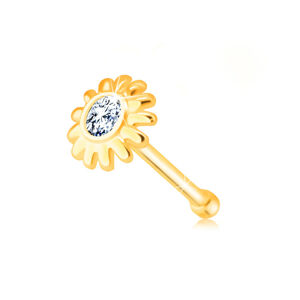 Diamantový piercing do nosa z 375 žltého zlata - kvietok s briliantom v čírom odtieni