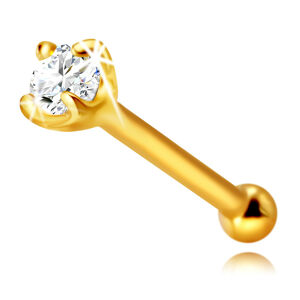 Diamantový piercing do nosa z 585 žltého zlata, rovný - trblietavý briliant v kotlíku, 1,75 mm