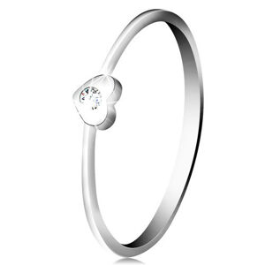 Diamantový prsteň v bielom 9K zlate - srdiečko s čírym briliantom - Veľkosť: 56 mm