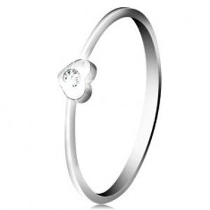 Šperky eshop - Diamantový prsteň z bieleho 14K zlata - srdiečko s čírym briliantom BT502.57/63 - Veľkosť: 51 mm