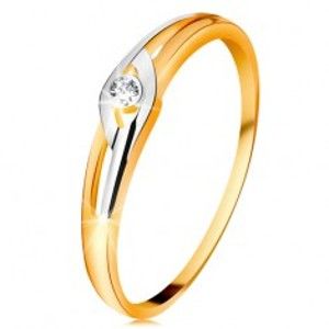 Šperky eshop - Diamantový prsteň zo 14K zlata, dvojfarebné ramená s výrezmi, číry briliant BT179.35/41/500.22 - Veľkosť: 55 mm