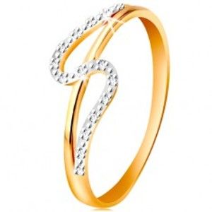 Šperky eshop - Diamantový prsteň zo 14K zlata, rovné a zvlnené rameno, drobné číre diamanty BT500.02/07 - Veľkosť: 58 mm