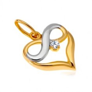 Šperky eshop - Diamantový zlatý prívesok 585 - dvojfarebné srdce, symbol nekonečna, briliant BT504.14