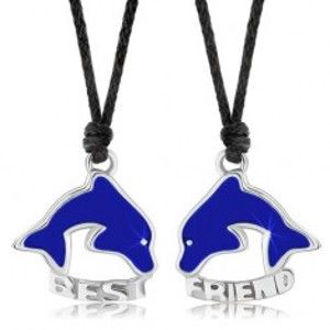 Šperky eshop - Dva náhrdelníky pre priateľov, modré priehľadné delfíny, BEST FRIEND S57.15
