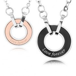 Šperky eshop - Dva náhrdelníky z ocele 316L, obrys kruhu, nápis "Love forever" U22.3