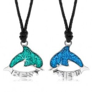 Šperky eshop - Dva šnúrkové náhrdelníky, zelený a modrý delfín, glazúra, BEST FRIEND Z2.2