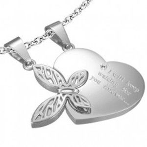 Šperky eshop - Dvojdielny oceľový prívesok pre zamilovaných - srdce, motýľ R6.9