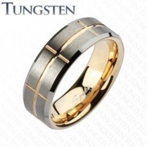 Šperky eshop - Dvojfarebná obrúčka z tungstenu, zlatý a strieborný odtieň, zárezy, 8 mm Z37.9 - Veľkosť: 62 mm