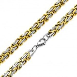 Šperky eshop - Dvojfarebná retiazka z chirurgickej ocele - strieborno-zlatá farba, byzantský vzor, 9 mm AB37.17