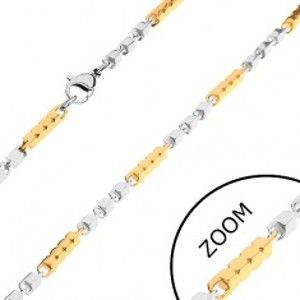 Šperky eshop - Dvojfarebná retiazka z ocele 316L, dlhšie a kratšie hranoly so zárezmi, 3 mm Z28.16