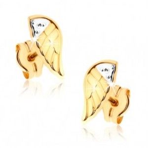 Šperky eshop - Dvojfarebné ródiované náušnice v 9K zlate - gravírované anjelské krídlo GG37.05