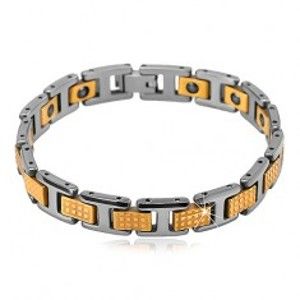 Šperky eshop - Dvojfarebný tungstenový náramok - lesklé obdĺžnikové a H-články, magnety AB28.30