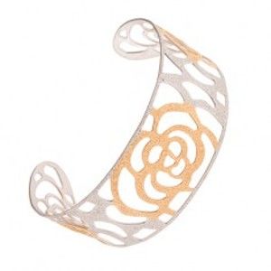 Šperky eshop - Dvojfarebný vyrezávaný náramok z ocele, pieskovaný, motív kvetov S38.30