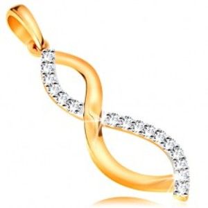 Šperky eshop - Dvojfarebný zlatý 14K prívesok - hladká a zirkónová zvlnená línia GG195.35