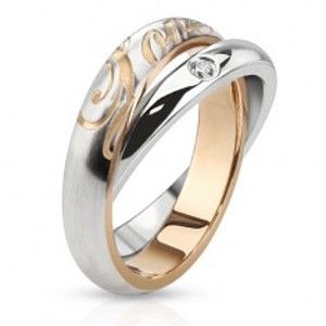 Šperky eshop - Dvojitý oceľový prsteň - obrúčky striebornej farby, zirkón, nápis Love BB13.18 - Veľkosť: 53 mm