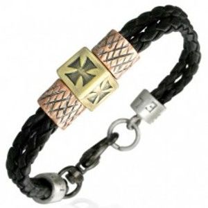 Šperky eshop - Dvojitý pletený náramok - Maltézsky kríž, krúžky AA03.30