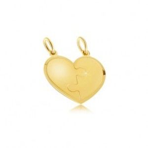 Šperky eshop - Dvojprívesok zo žltého 14K zlata - pravidelné srdce, puzzle GG30.12