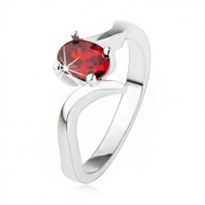 Elegantný prsteň zo striebra 925, rubínovočervený zirkón, zvlnené ramená - Veľkosť: 54 mm