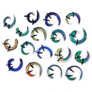 Šperky eshop - Expander do ucha - viacfarebná sklenená špirálka, gumičky N36.3/11 - Hrúbka: 9,5 mm, Farba piercing: Modrá