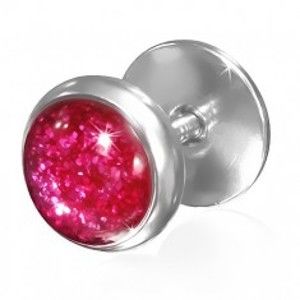 Šperky eshop - Fake oceľový plug - trblietavá, červená predná strana W02.02