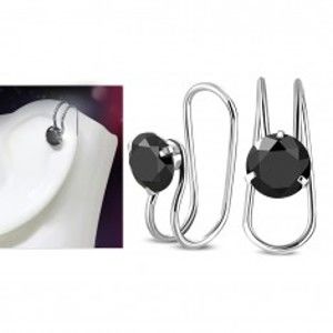 Šperky eshop - Fake piercing do ucha, oceľ 316L, strieborná farba, okrúhly čierny zirkón AA44.01