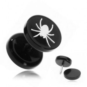 Šperky eshop - Fake piercing do ucha z akrylu - pavúk v čiernom kruhu AA40.03