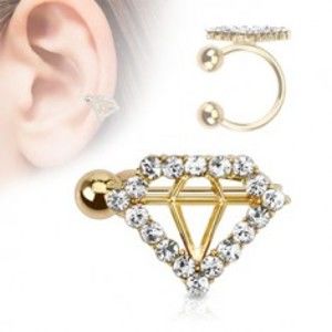 Šperky eshop - Fake piercing do ucha, zlatá farba, guličky, obrys diamantu s čírymi zirkónmi SP52.28