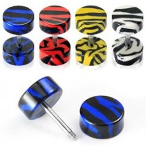 Šperky eshop - Fake plug do ucha - tigrí vzor I10.18 - Farba piercing: Modrá