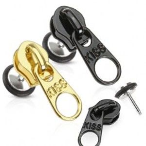 Šperky eshop - Fake plug do ucha z chirurgickej ocele - lesklý farebný zips, KISS V8.6 - Farba piercing: Zlatá