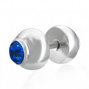 Šperky eshop - Fake plug do ucha z ocele - vsadený modrý zirkón I1.10