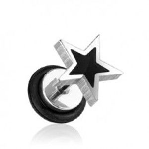 Šperky eshop - Fake plug hviezda - čierna a strieborná farba F11.10
