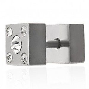 Šperky eshop - Fake plug obojstranný - štvorec so zirkónmi E9.19