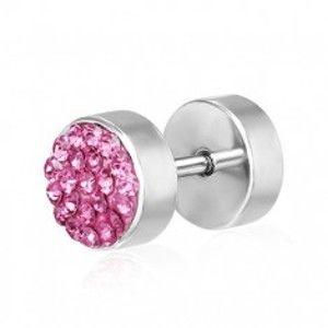 Šperky eshop - Fake plug z chirurgickej ocele - ružové zirkóny F10.19