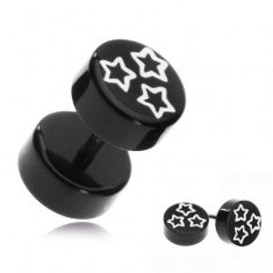 Šperky eshop - Falošný akrylový piercing do ucha - biele hviezdy na čiernom koliesku AA40.10