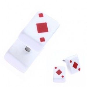 Šperky eshop - Falošný akrylový plug do ucha - hracia karta, červená kára PC33.20