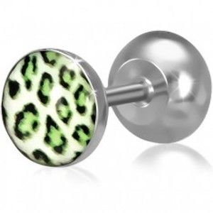 Šperky eshop - Falošný piercing do ucha z ocele, kruh so zeleným leopardím vzorom O1.13
