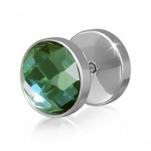 Šperky eshop - Falošný piercing do ucha z ocele, okrúhly so zeleným zirkónom  O1.12