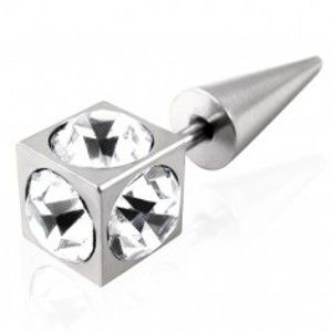 Šperky eshop - Falošný piercing kocka so zirkónmi - číry E17.13