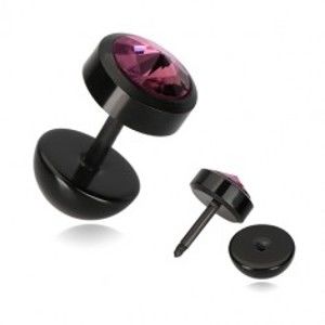 Šperky eshop - Falošný plug do ucha čiernej farby - kužeľovitý zirkón vo fialovom odtieni W25.07