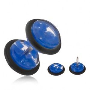Šperky eshop - Falošný plug do ucha, číre akrylové kolieska s modrými úlomkami PC01.12