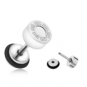 Šperky eshop - Falošný plug do ucha z ocele, grécky kľúč, biely kruh, 6 mm PC01.03
