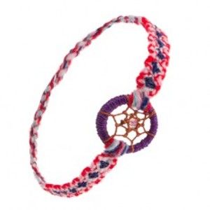 Šperky eshop - Farebný náramok na ruku z mäkkej vlny, krúžok, pavučinka s korálkou, štýl lapač snov SP51.06