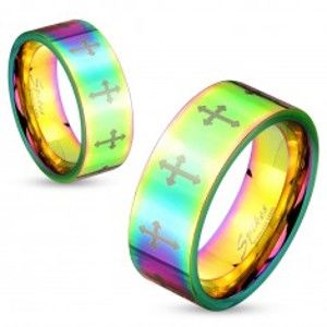 Šperky eshop - Farebný oceľový prsteň s lesklým povrchom a krížikmi striebornej farby, 6 mm M02.01 - Veľkosť: 52 mm